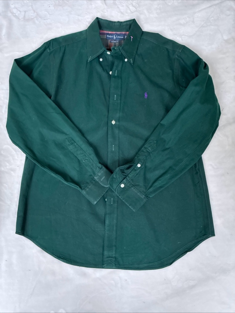 Ralph Lauren Men’s Dark Green Button-Down Oxford Shirt Purple Pony Vintage